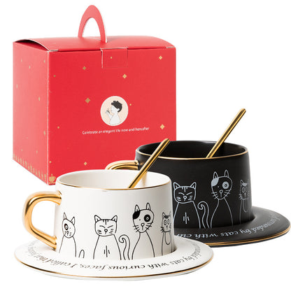 Nordic Style Black and White Cat Coffee Cup Set