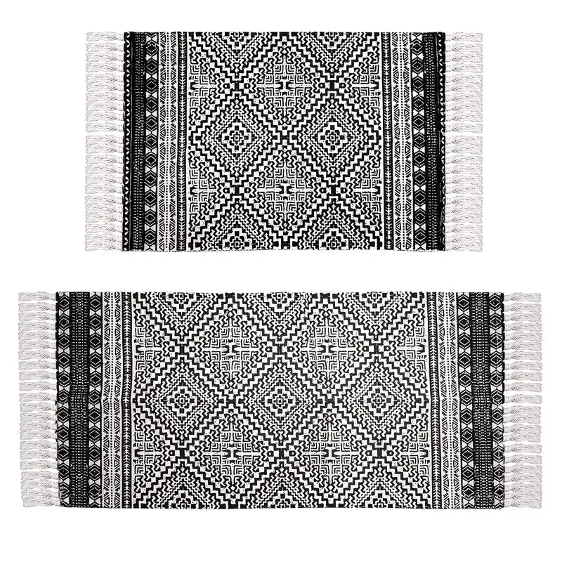 Black & White Bohemian Tassel Indoor Area Rug
