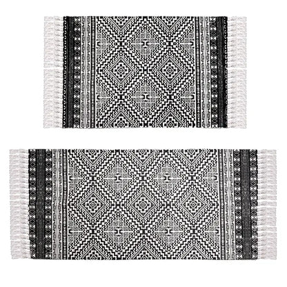 Black & White Bohemian Tassel Indoor Area Rug