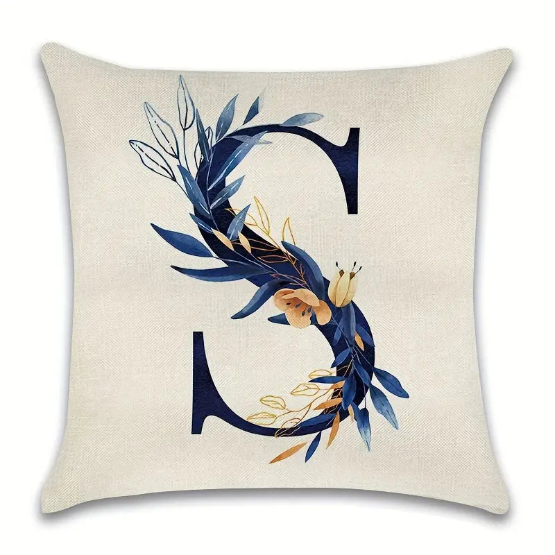 Letter Print Pillowcase, 18 x 18 Inches (Insert Not Included)