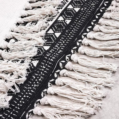 Black & White Bohemian Tassel Indoor Area Rug