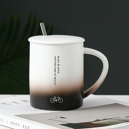 Porcelain Gradient Mug with Lid - Creative Beverage Cup