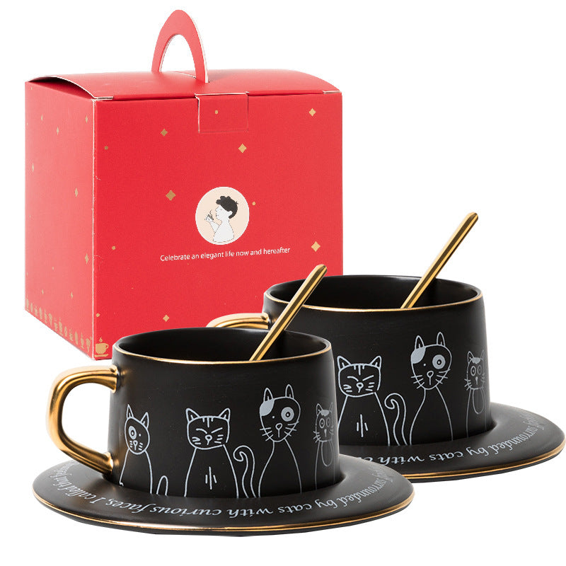 Nordic Style Black and White Cat Coffee Cup Set