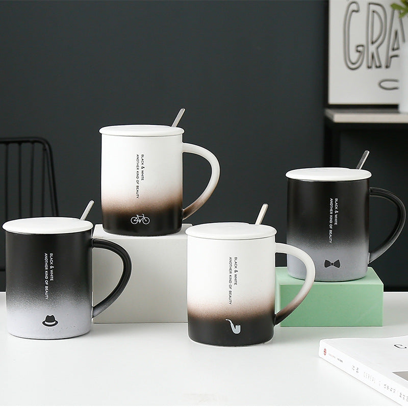 Porcelain Gradient Mug with Lid - Creative Beverage Cup