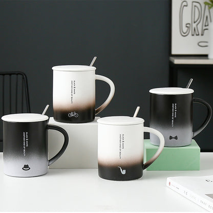 Porcelain Gradient Mug with Lid - Creative Beverage Cup