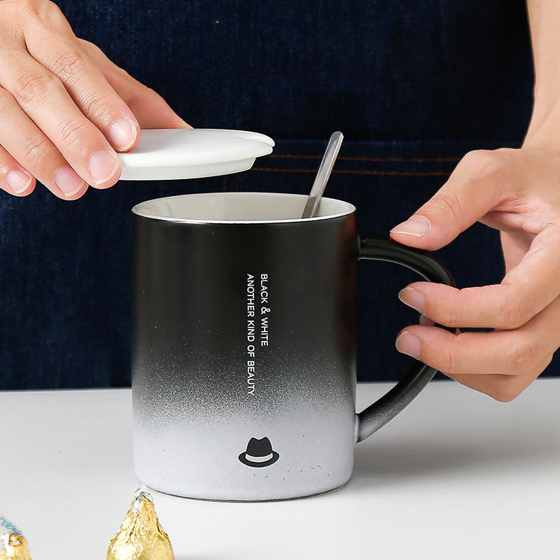 Porcelain Gradient Mug with Lid - Creative Beverage Cup