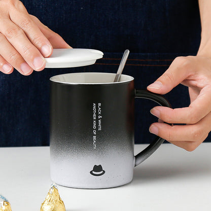 Porcelain Gradient Mug with Lid - Creative Beverage Cup